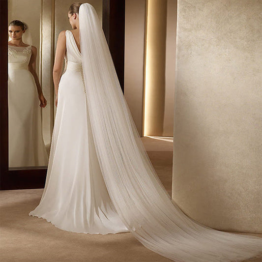 White/ Ivory Long Chapel Wedding Veil One-layer