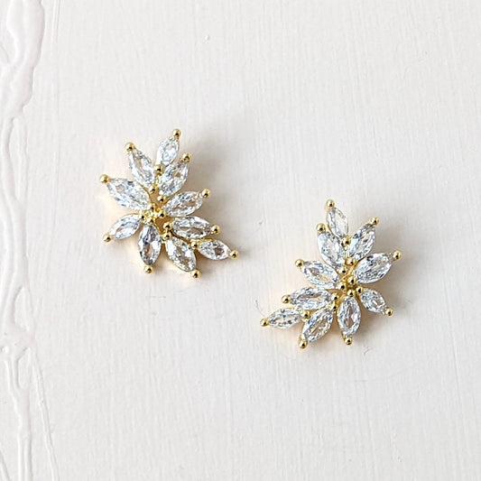 leaf-inspired bridal earrings cubic zirconia gold