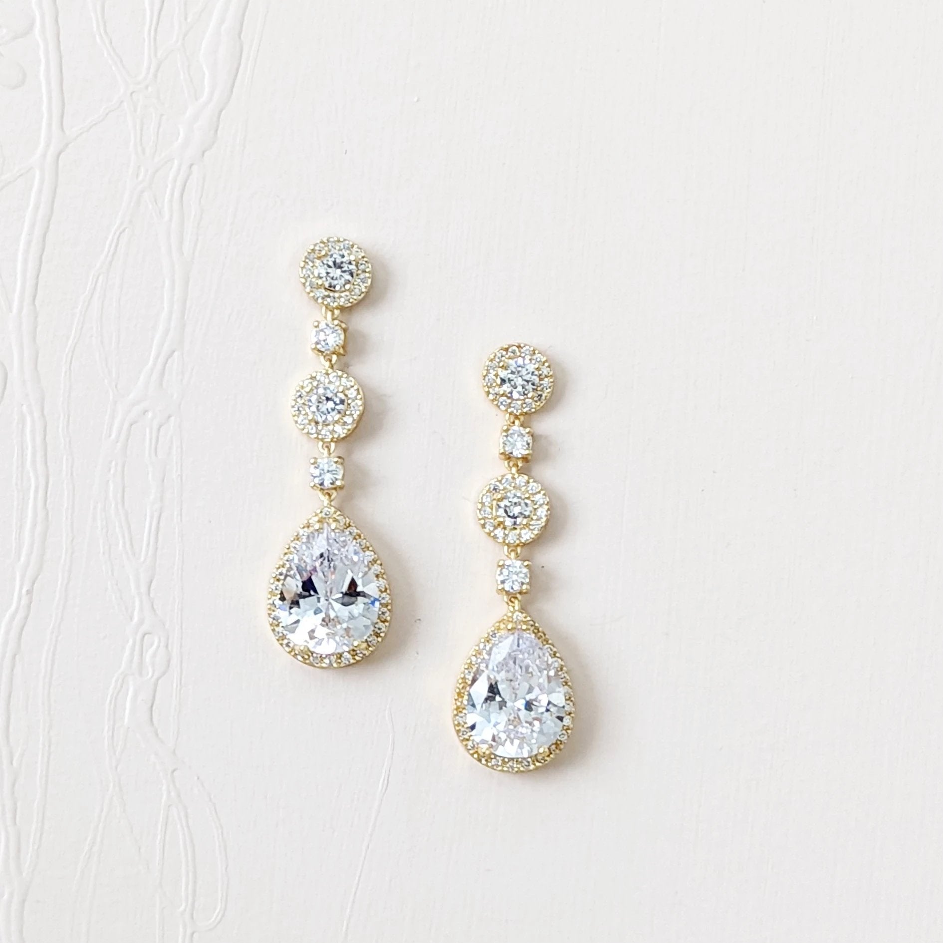 Rose Gold Bridal Earrings Long Dangle Drop in Vintage Style