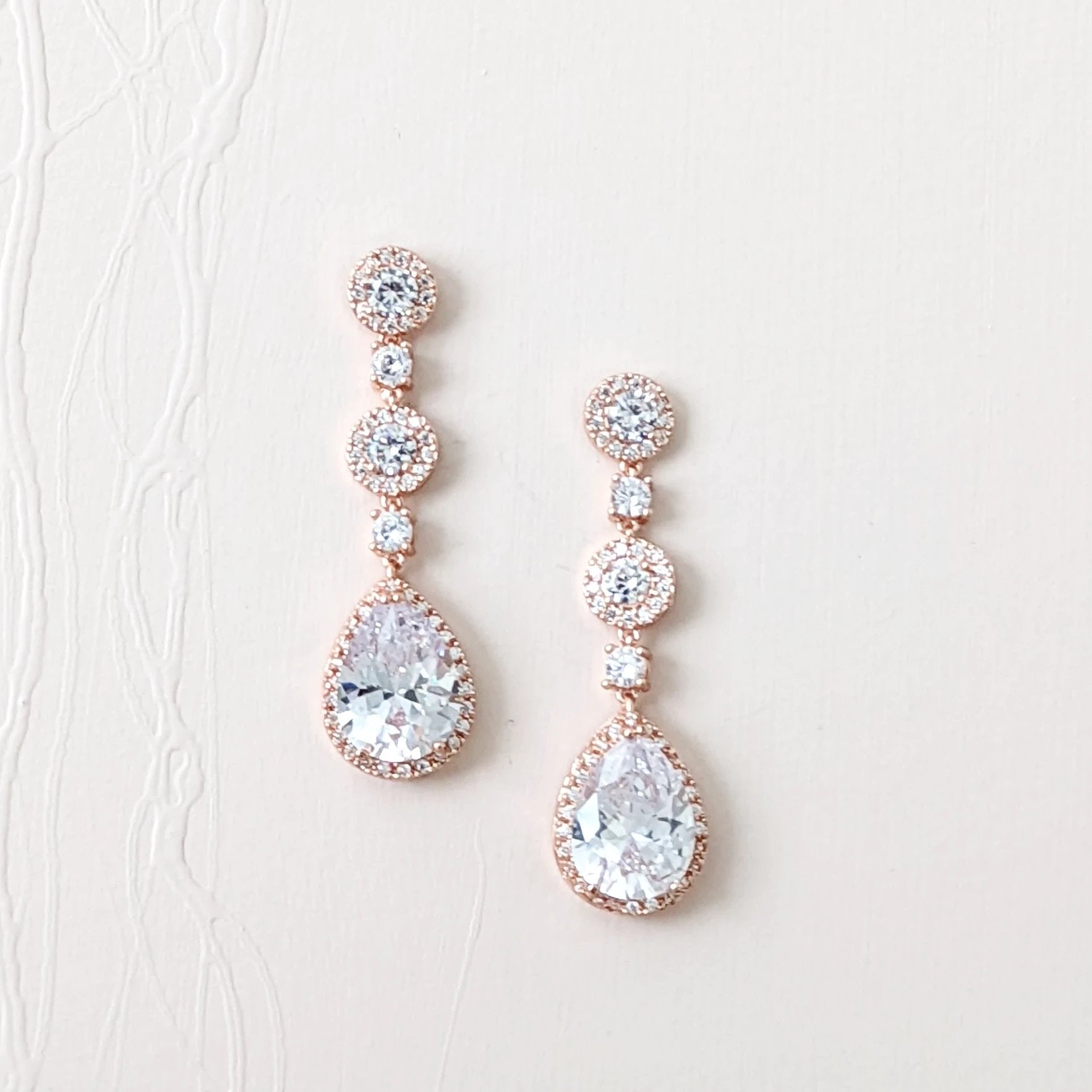 Bridal Earrings Rose Gold, Art Deco Wedding earrings