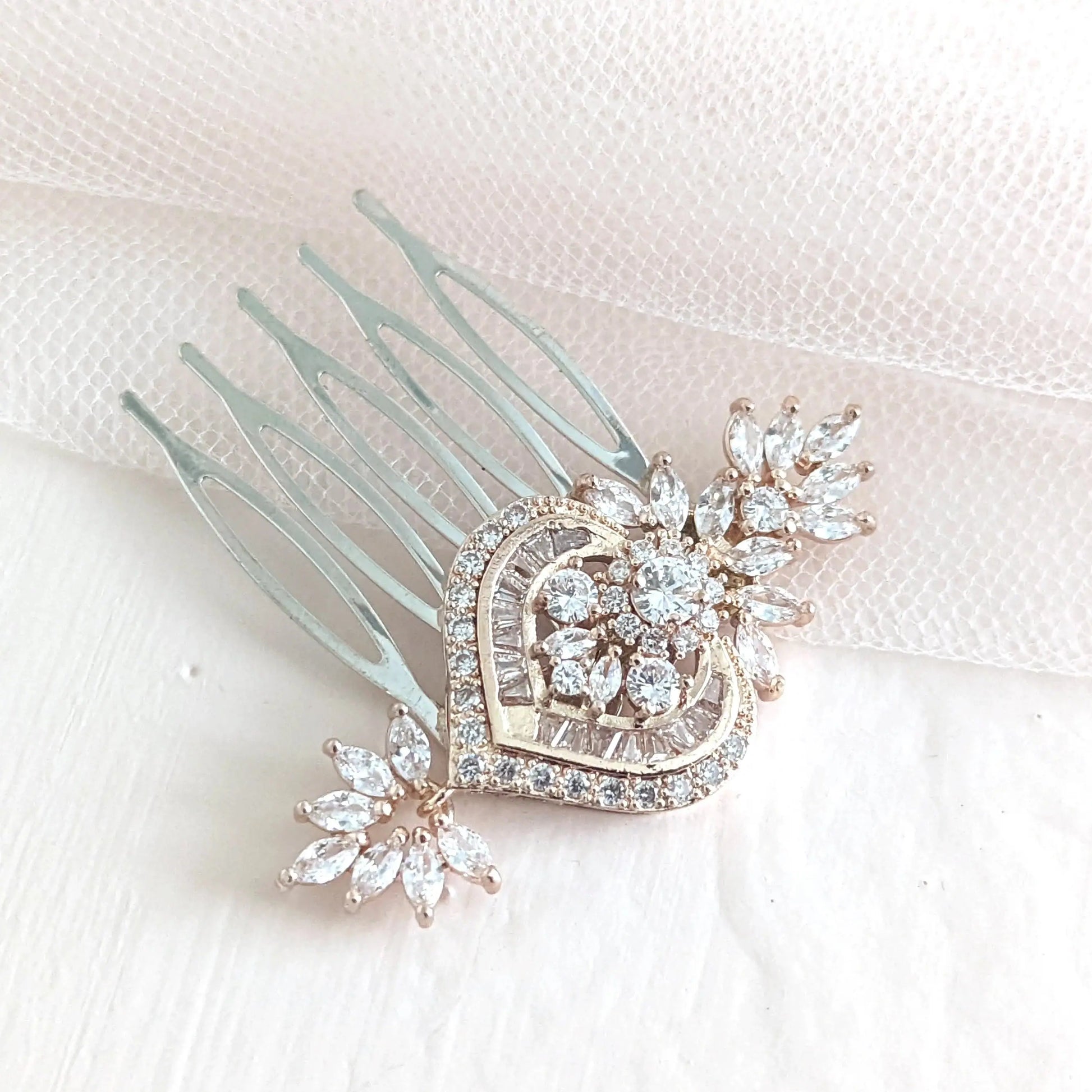 Rose Gold Wedding Hair Comb Cubic Zirconia Crystal Jazzy And