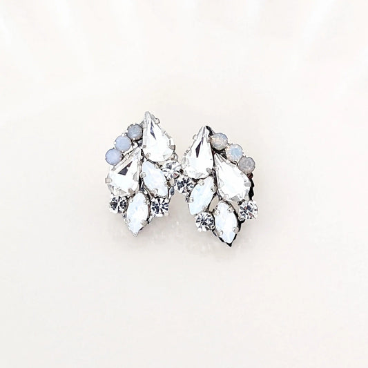 Vintage Bridal Earrings, Cluster White Opal Studs - JazzyAndGlitzy