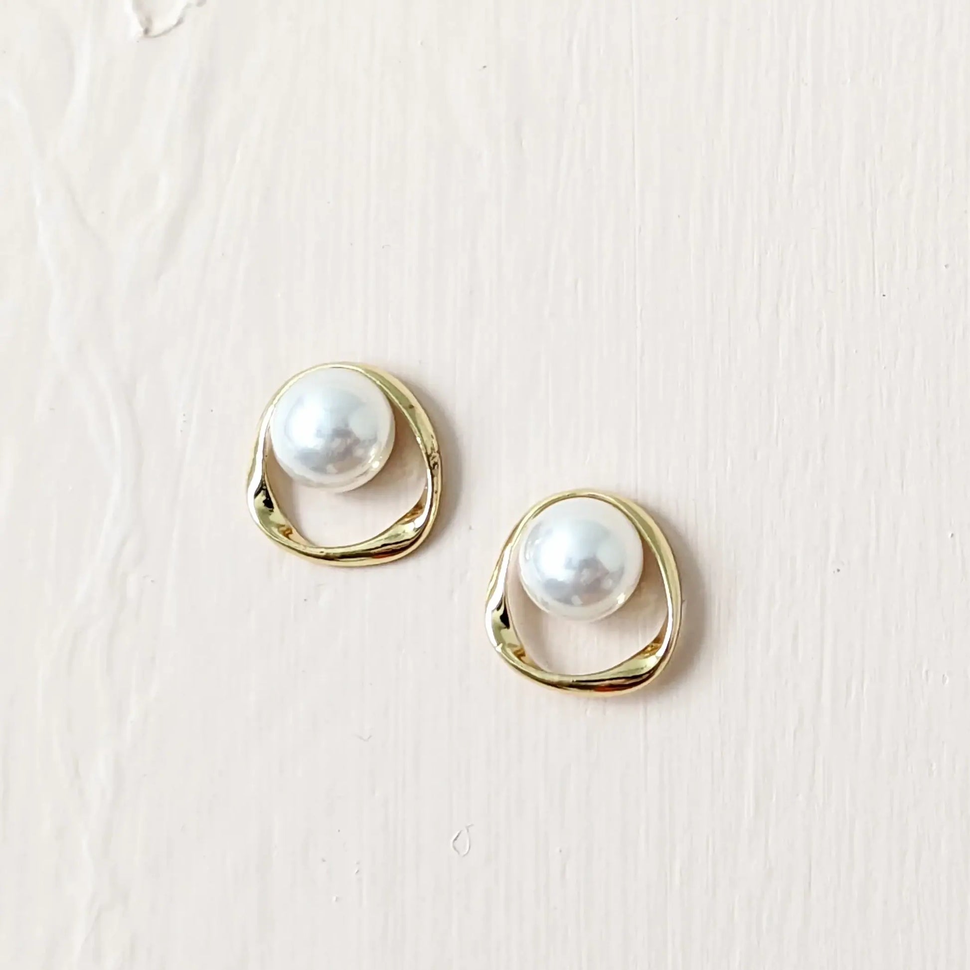 Pearl stud earrings gold with Emerald stones | Small ruby & Pearl earr –  Indian Designs