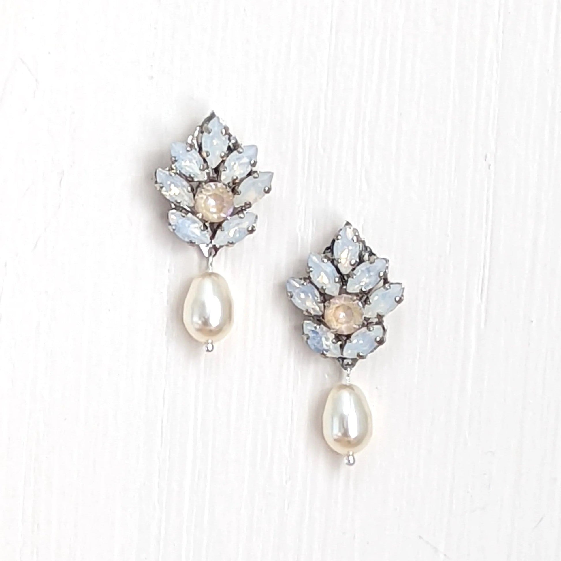 Crystal Opal Pearl Wedding Earrings