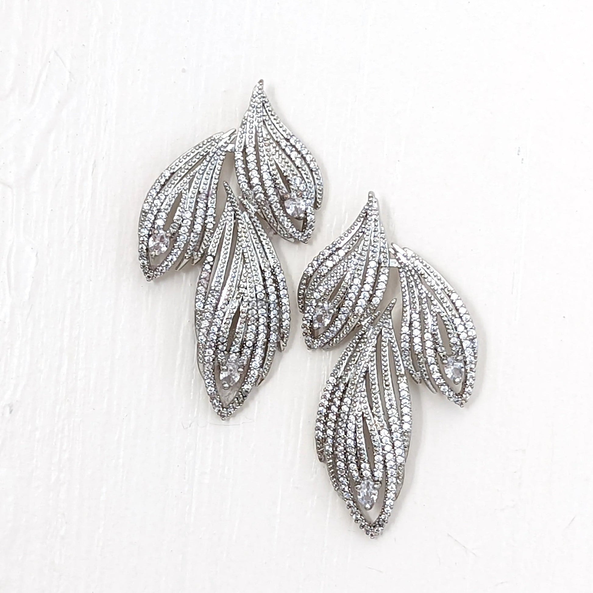 3 leaf earrings, silver chandelier earrings