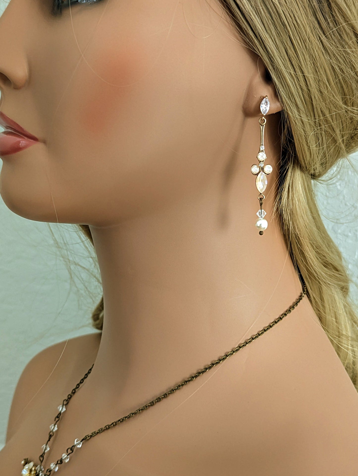 vintage crystal bridal earrings long dangle 