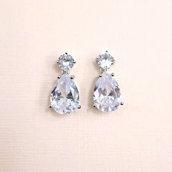CZ Bridal earrings, teardrop wedding earrings