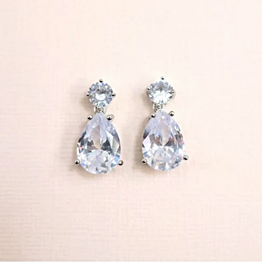 CZ Bridal earrings, teardrop wedding earrings