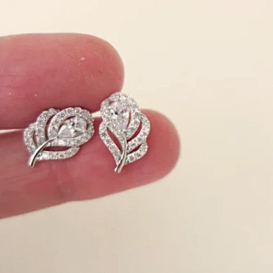 leaf stud earrings silver