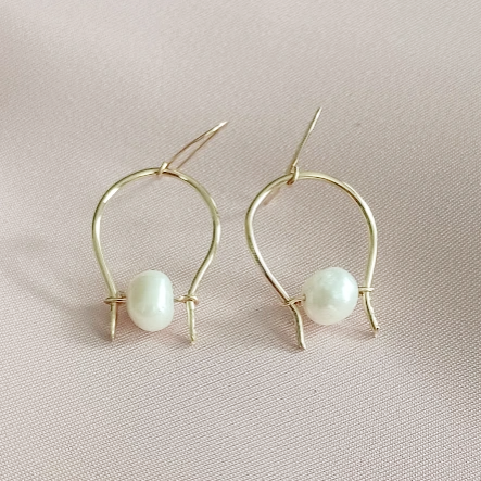 Freshwater Pearl Hoop Earrings 14k Gold Filled | 7864 - JazzyAndGlitzy