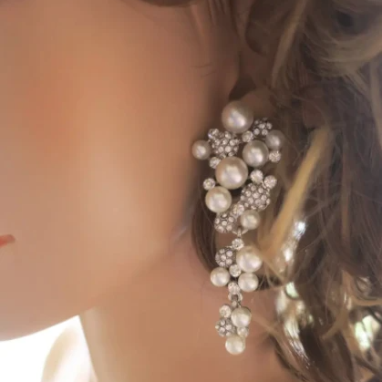 Bridal Chandelier Earrings with Pearls, DEMI