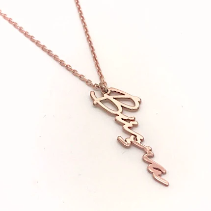 Vertical Name Necklace Gold, Handwriting Signature Any Name Or Word