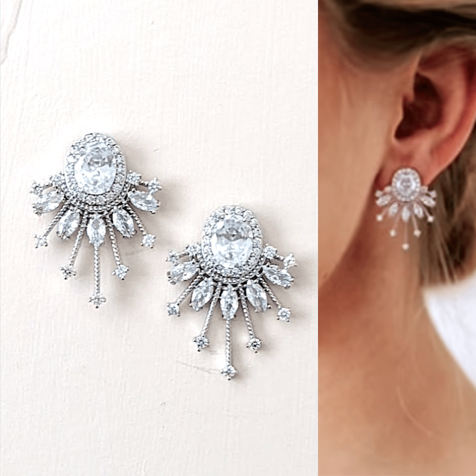 art deco bridal earrings fan shaped