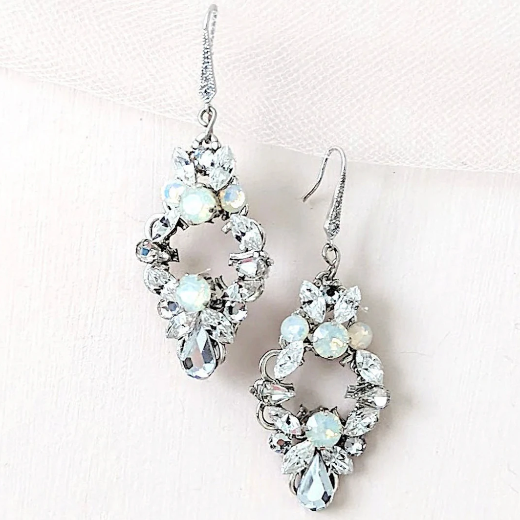 white opal bridal earrings vintage