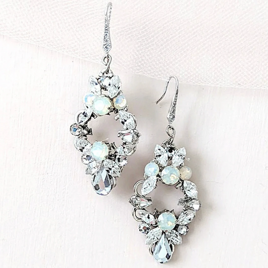 Vintage Style Crystal White Opal Bridal Earrings - JazzyAndGlitzy