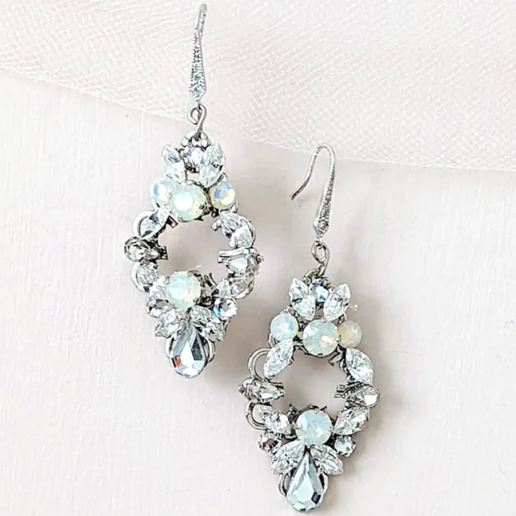 Vintage Style Crystal White Opal Bridal Earrings