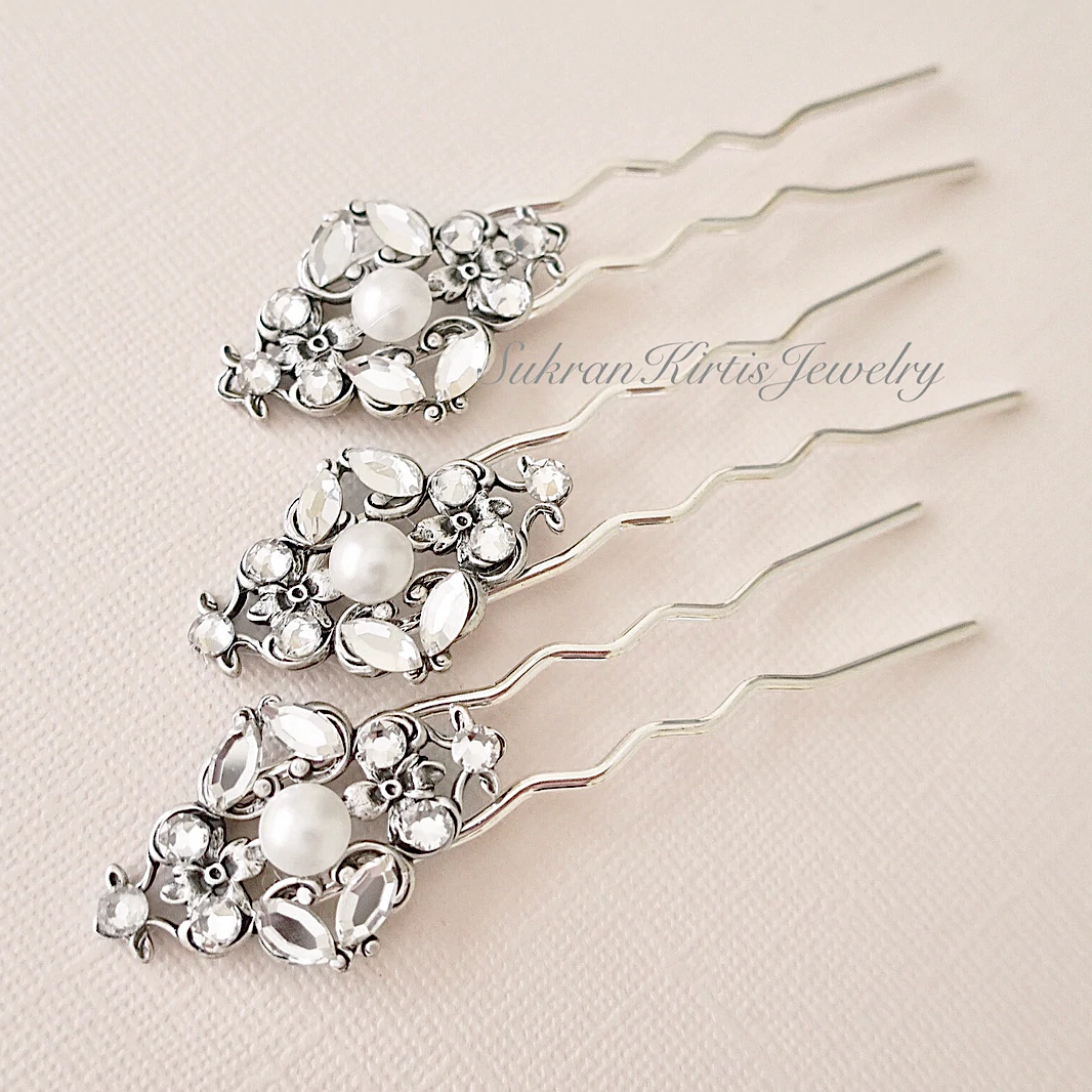 crystal hair pins for wedding in vintage style