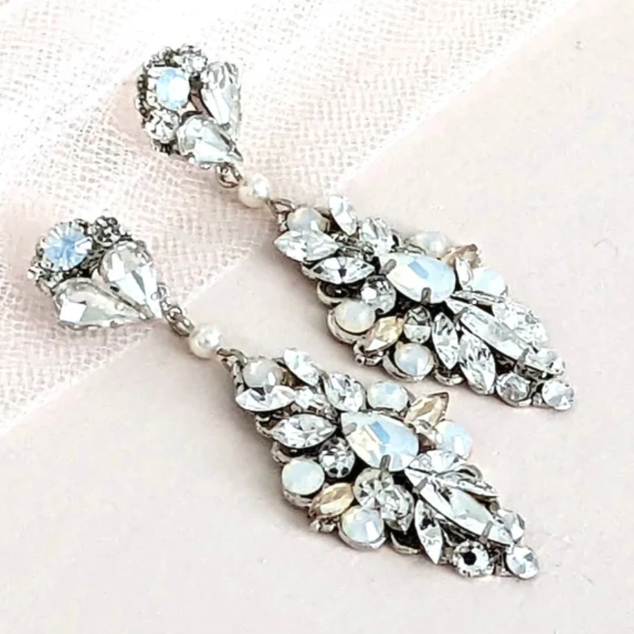 Vintage Style Crystal Wedding Earrings with Opal | SERAPA - JazzyAndGlitzy