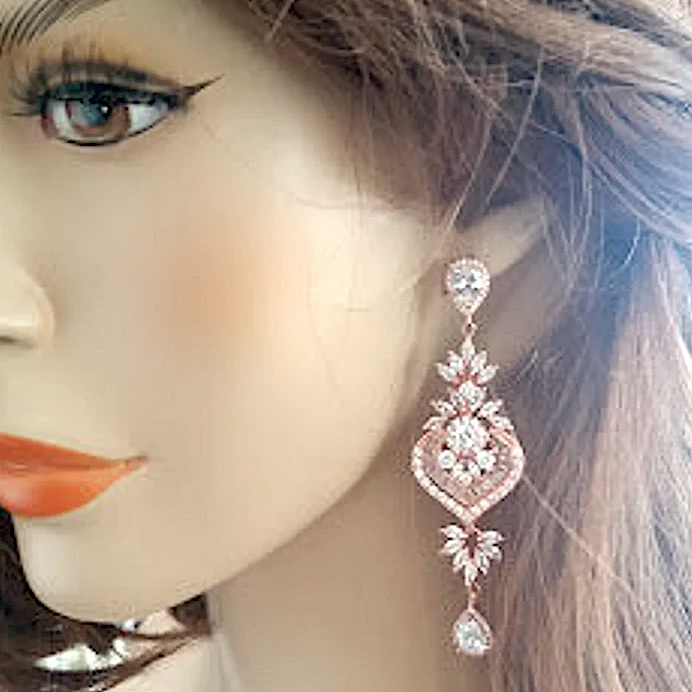 rose gold wedding earrings long