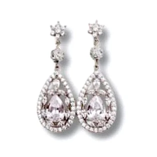 Statement Bridal Earrings of Cubic Zirconia Drop and Swarovski Pearl