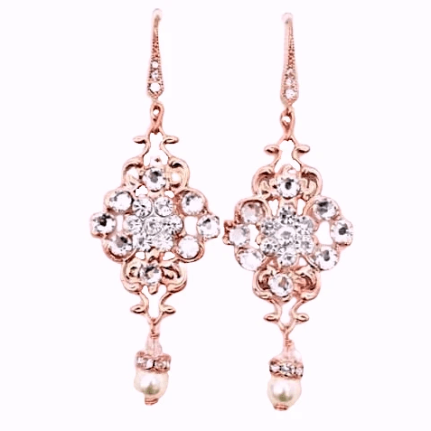 Swarovski Crystal Rose Gold Wedding Earrings | JazzyAndGlitzy