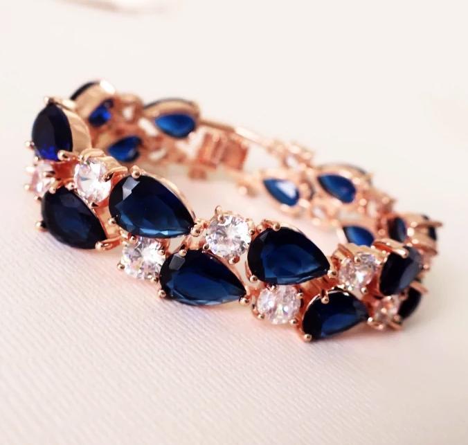 Sapphire Blue Crystal Rose Gold Bracelet