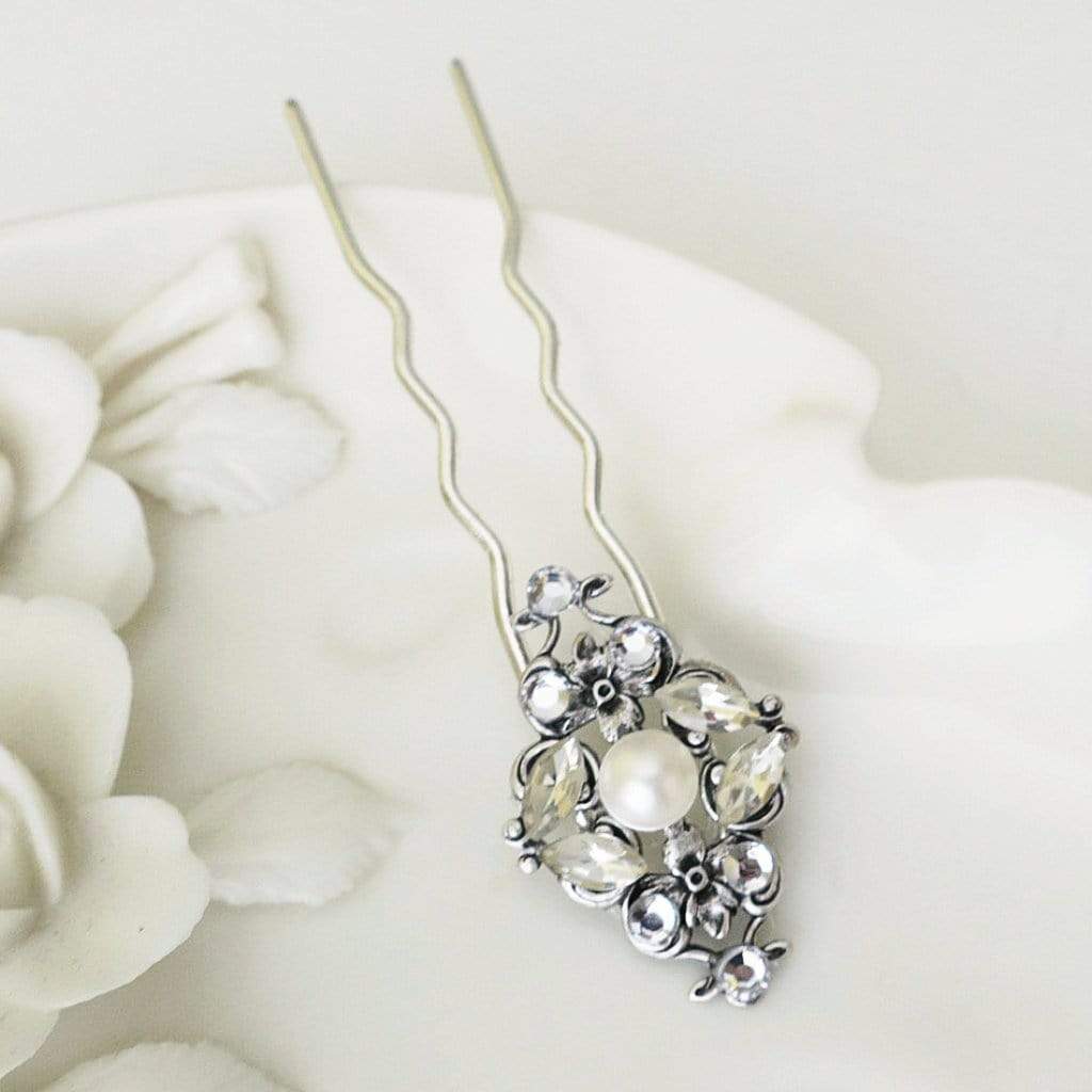 Bridal Pins for Hair EVELYN Wedding Flower Hair Clips | Crystal | Vintage - JazzyAndGlitzy