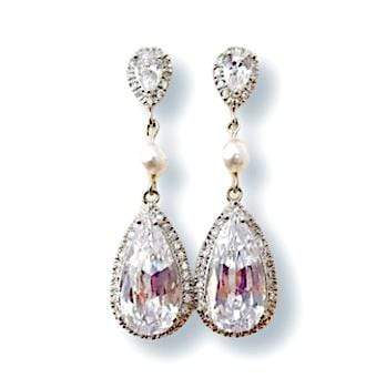 Long Drop Earrings with Cubic Zirconia and Swarovski Pearl