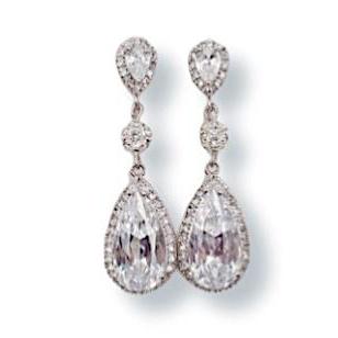 Long Drop Earrings with Cubic Zirconia and Swarovski Pearl