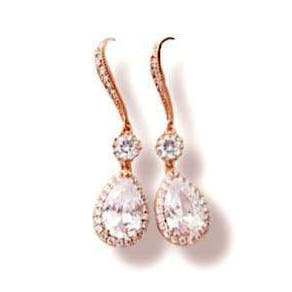 Rose Gold Drop Earrings Dangle with Cubic Zirconia