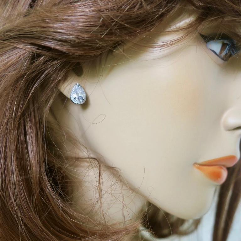Teardrop Earrings Diamond Cubic Zirconia Sterling Silver