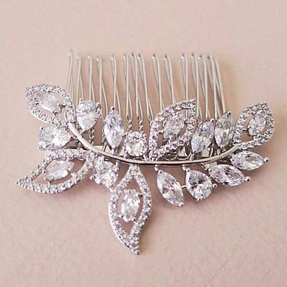 Gold Bridal Hair Comb With CZ Leaves