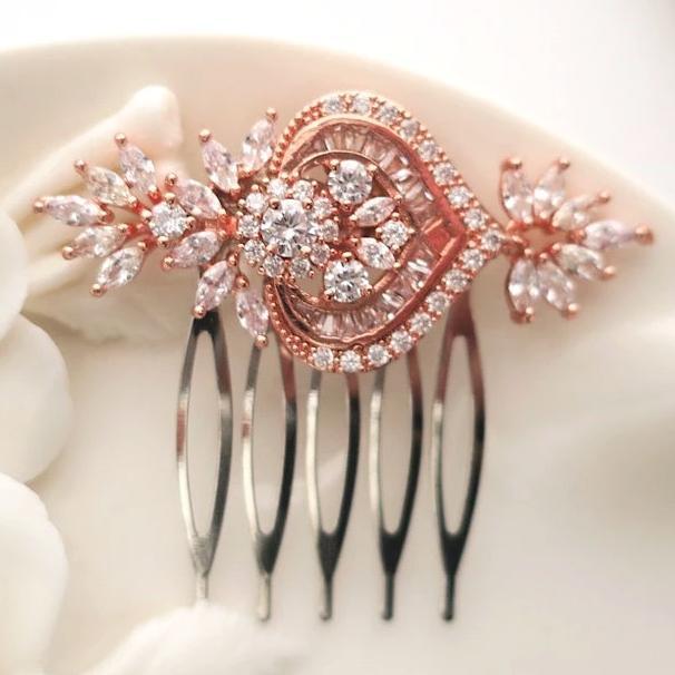 Rose Gold Wedding Hair Comb Cubic Zirconia | Jazzy And Glitzy