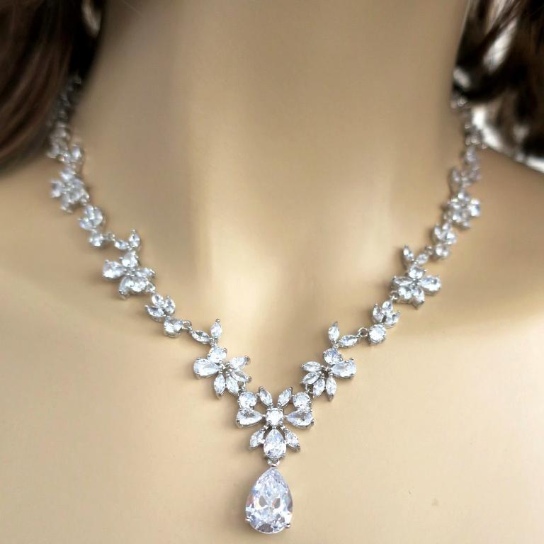 Dainty Crystal Drop Bridal Necklace