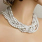 White Pearl Bridal Chunky Necklace with Silver Crystal Balls