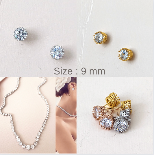 CZ round studs and bridal necklace
